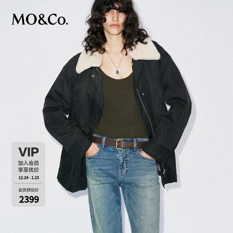 MOCO外套2025冬新品油蜡浸染做旧可拆羊毛领/薄棉内胆MBE4COT010