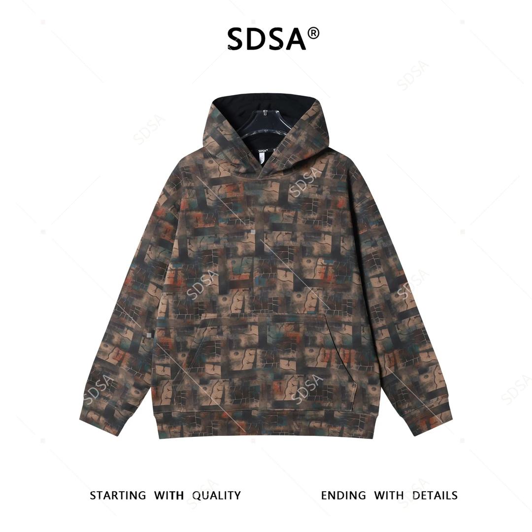 SDSA男士秋冬新款痞帅男装韩版撞色扎染连帽卫衣设计师百搭上衣