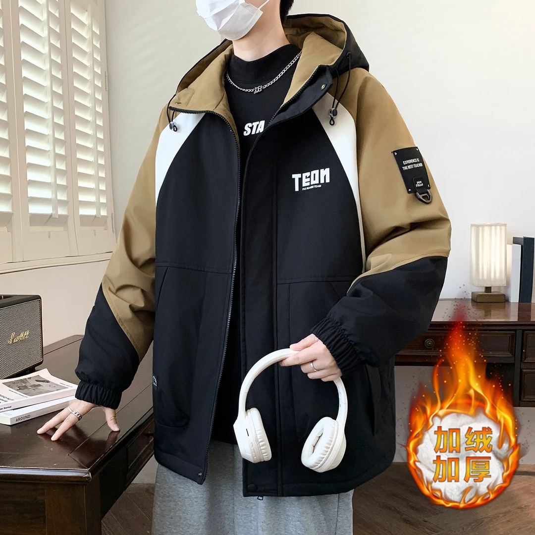 冬季外套男士新款潮流加绒加厚宽松休闲帅气夹克青少年学生冲锋衣