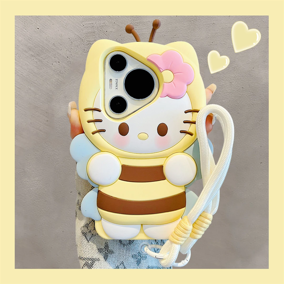 适用华为pura70pro+手机壳可爱黄蜜蜂Kitty猫mate70/60pro硅胶套