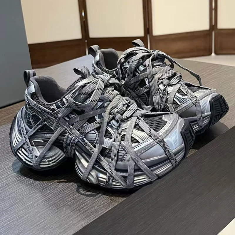 炸街+蜘蛛网小众绑带潮鞋厚底增高老爹鞋女校园运动鞋