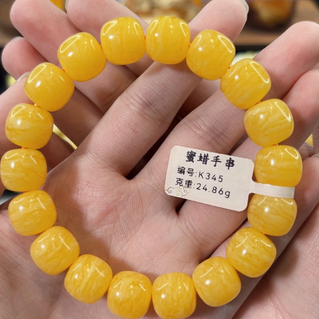 拿***水琥珀未镶嵌裸石13mm同料橘红虎皮满蜡老型手串