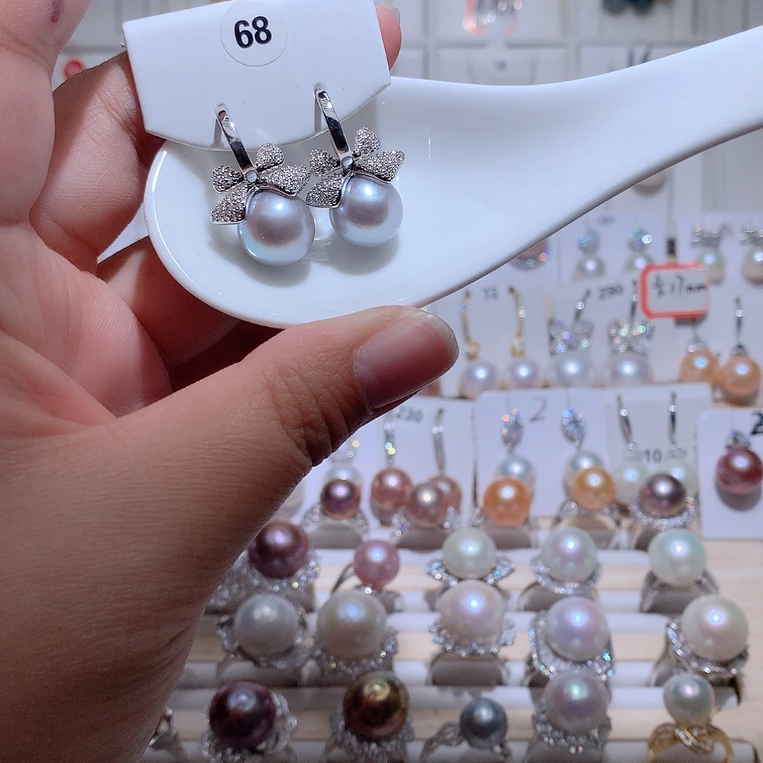 耳饰银S925镶嵌淡水珍珠CC11mm