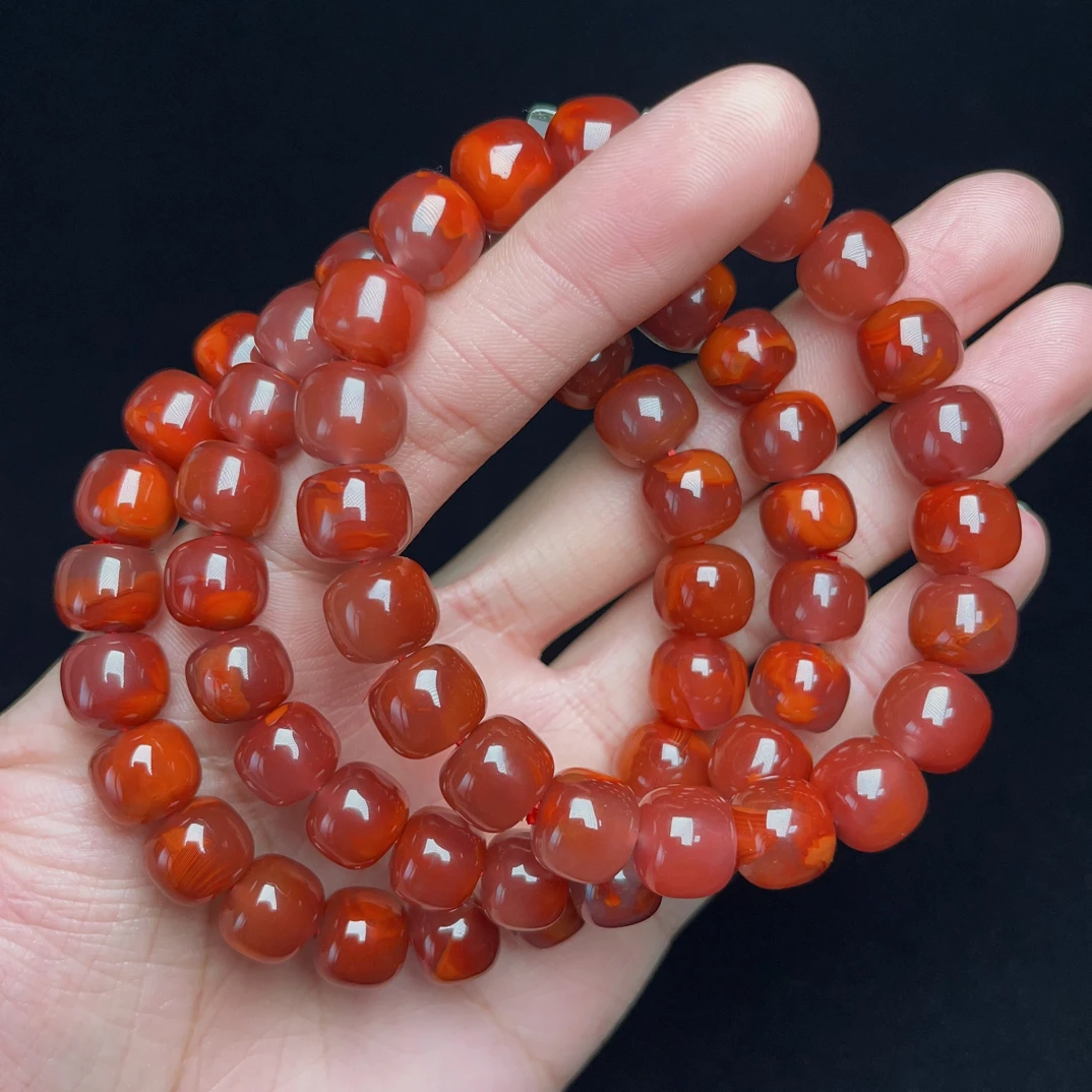 504C30凉山南红柿子玫锦红双色老型单圈手串多样性发其一