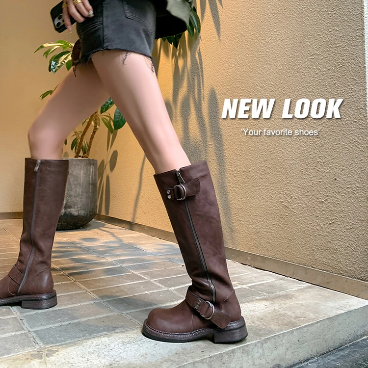 显瘦长筒靴2025秋冬季新款真皮高筒女靴子小个子骑士靴中跟瘦瘦靴