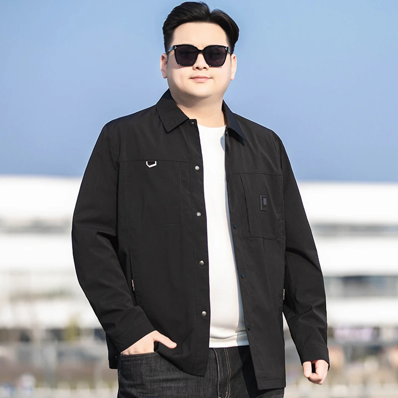 春秋新品大码男装夹克外套胖子宽松加肥加大男商务休闲翻领男夹克