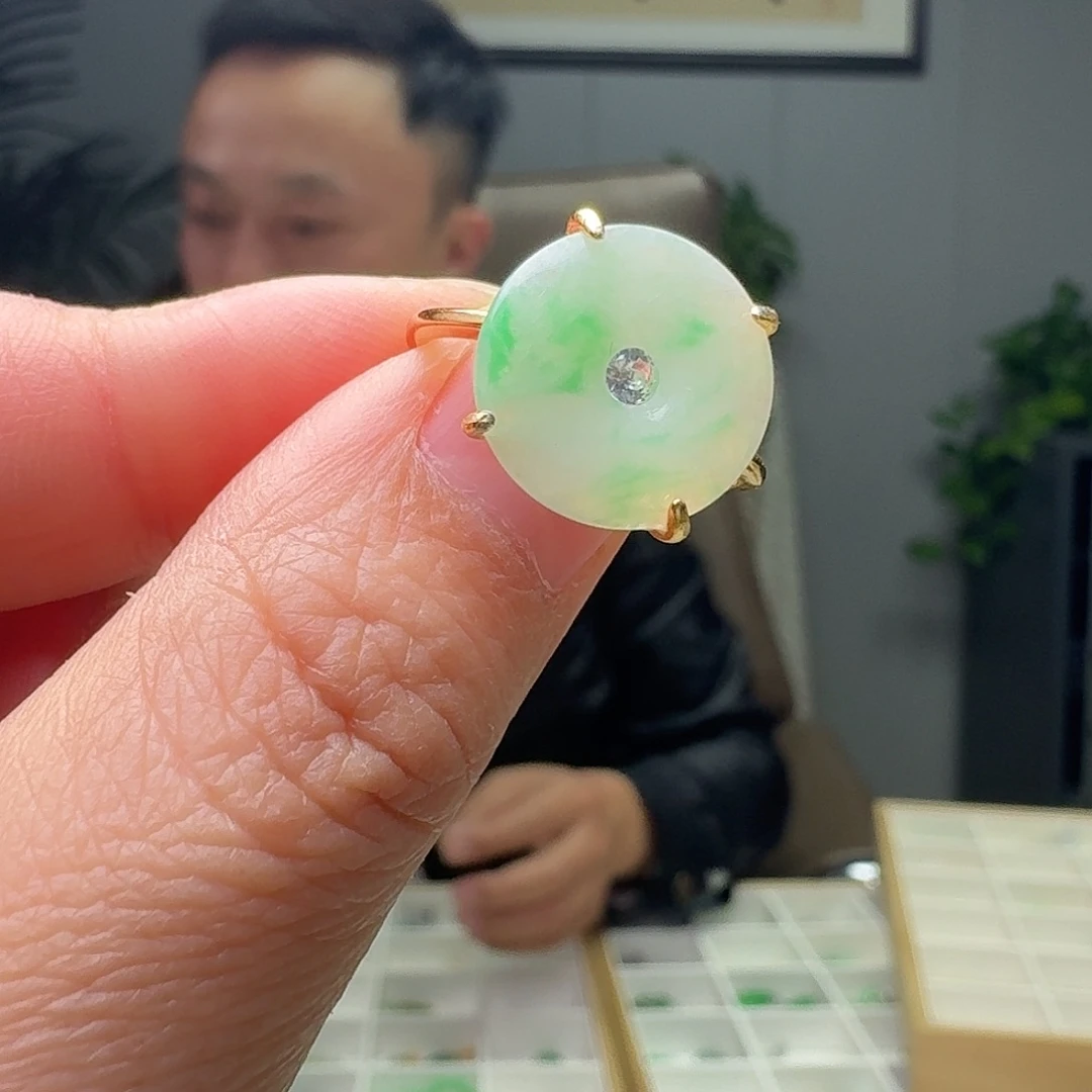 翡翠银S925镶嵌戒指天然