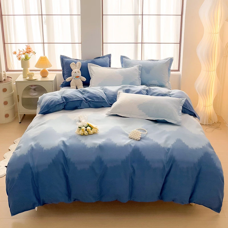 四季通用斜纹四件套小清新亲肤磨毛印花被罩加厚单学生宿舍三件套