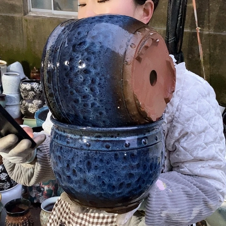 红泥花盆瑕疵口21高17