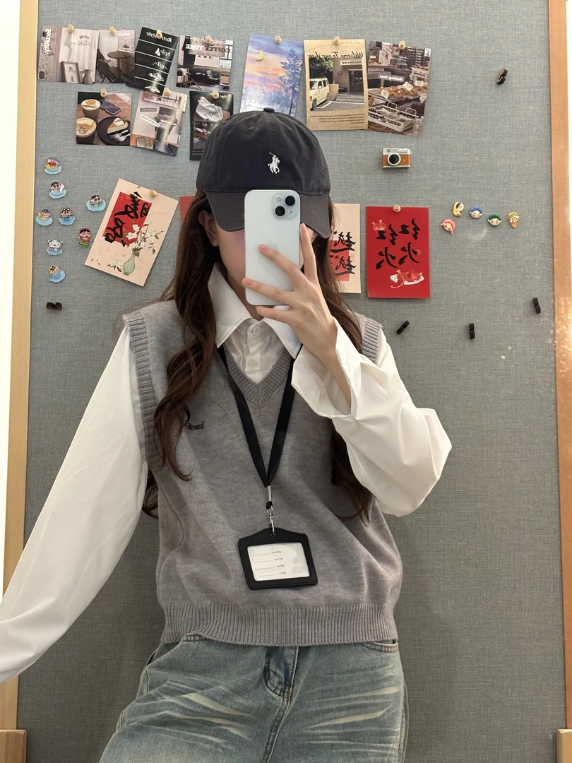 假两件拼接针织长袖衬衫女2025年春秋新款学院风时尚休闲百搭上衣