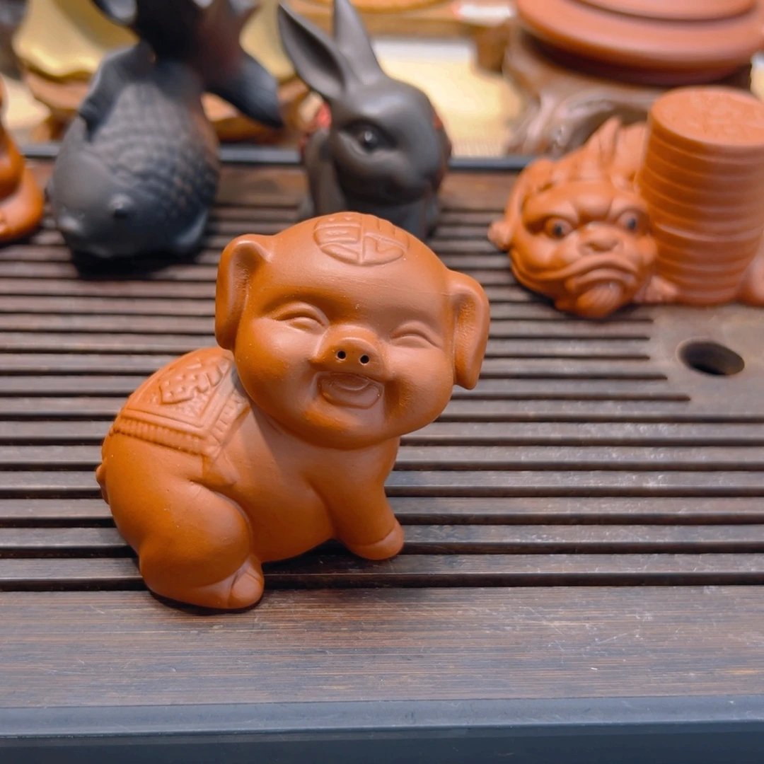申***源茶宠紫砂紫砂朱泥福气小猪