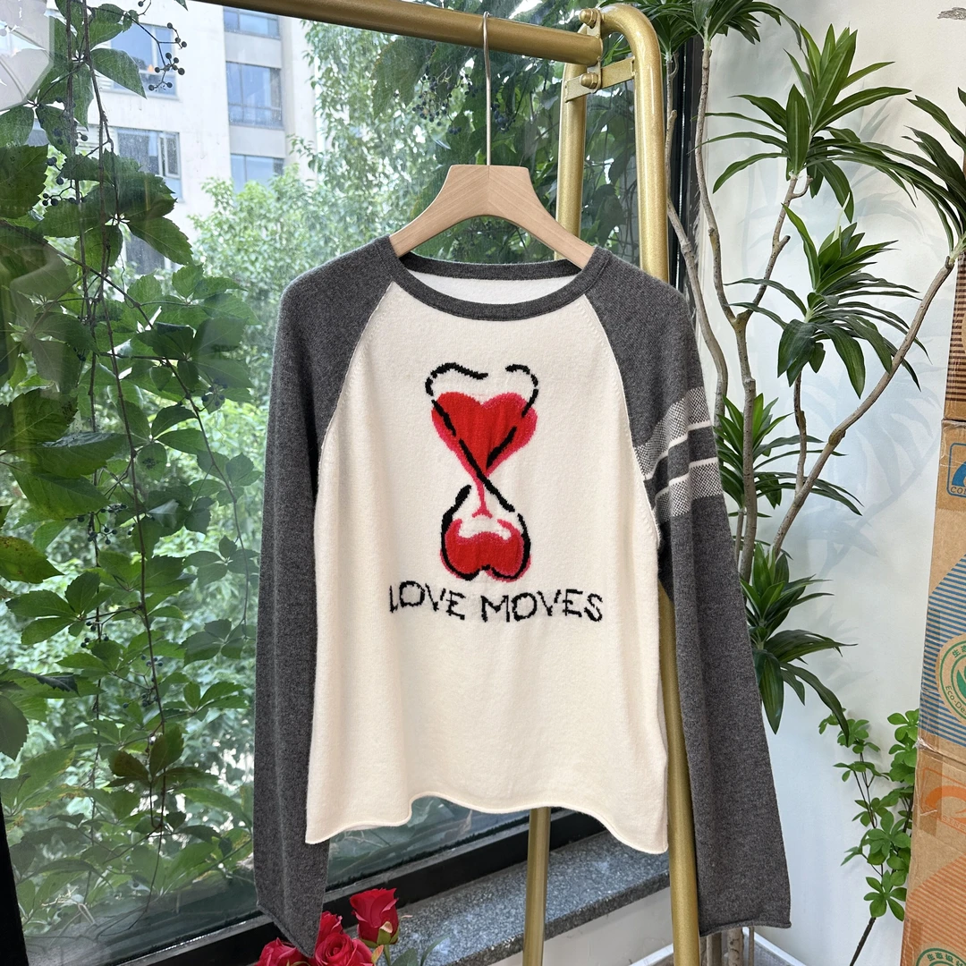 【美久仟】隐藏款！羊绒爱心漏斗圆领拼色卷边长袖套衫秋冬W302