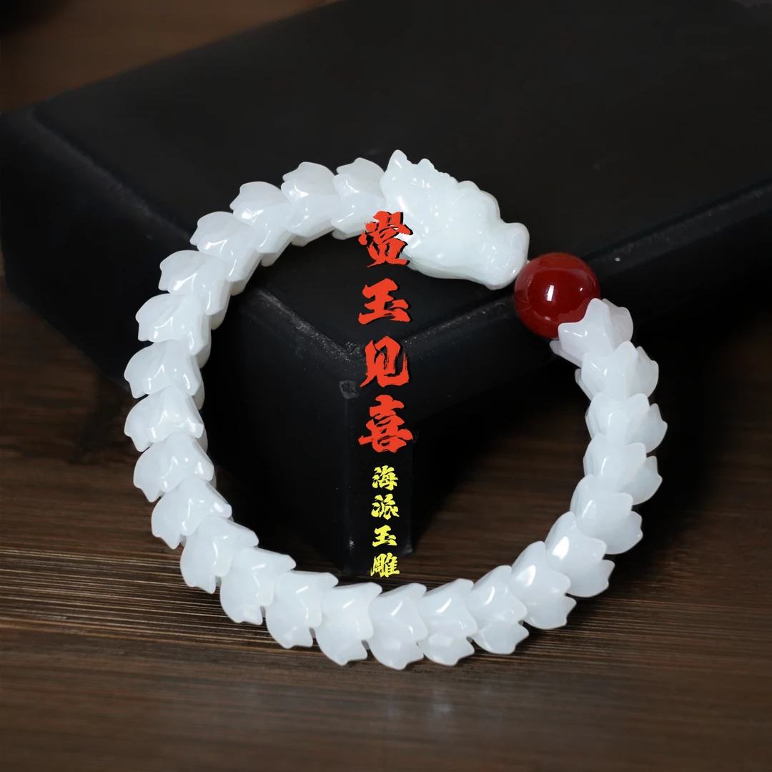 和田玉白玉龙手串羊脂白玉男款女款生肖龙手牌13-36