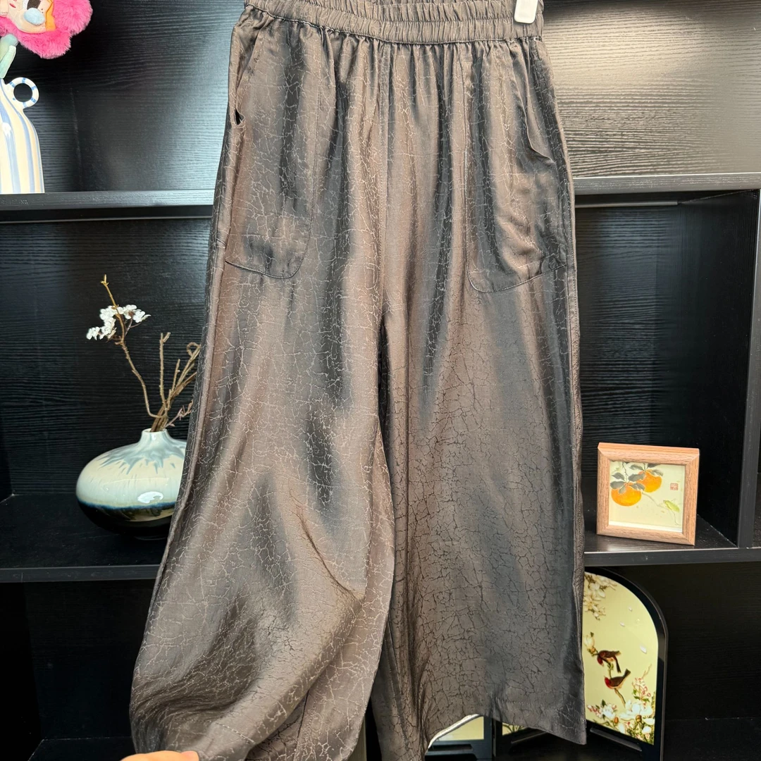 【银缎】中式复古百搭双面双穿阔腿裤2504