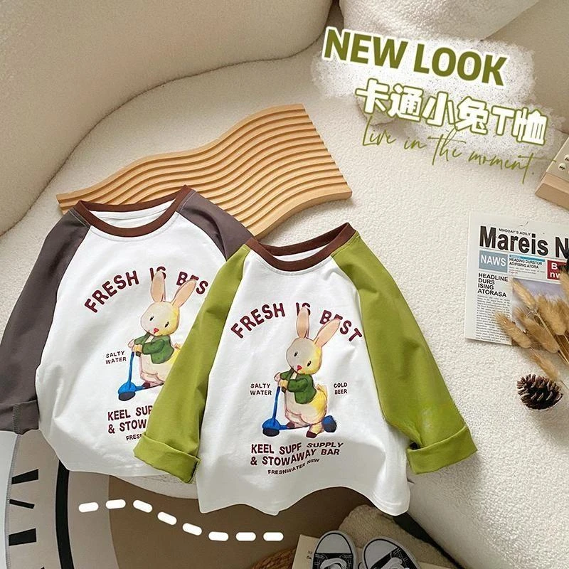 男童春秋装长袖T恤2025新款韩版百搭小童插肩袖打底衫男孩上衣潮