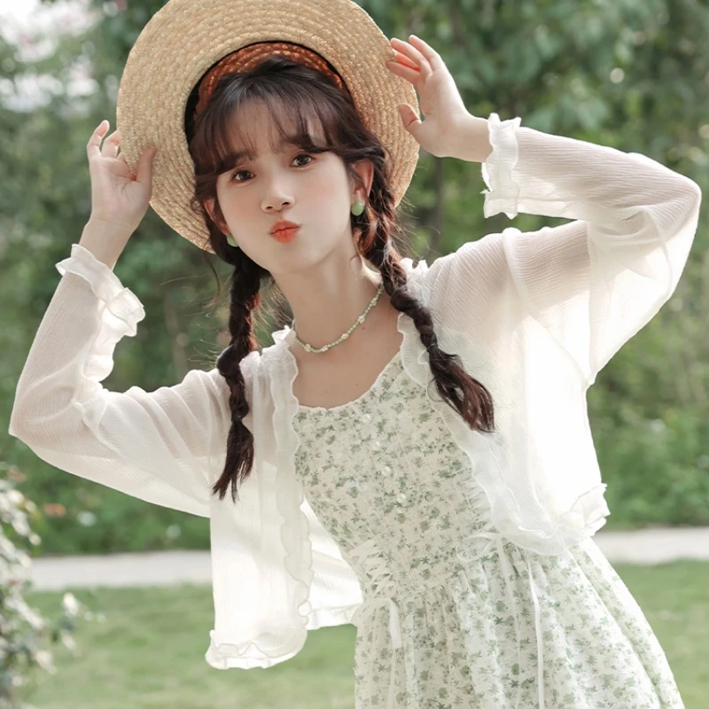 雪纺配吊带裙防晒衣外套女冬季超仙女仙气罩衫开衫外搭小披肩薄款