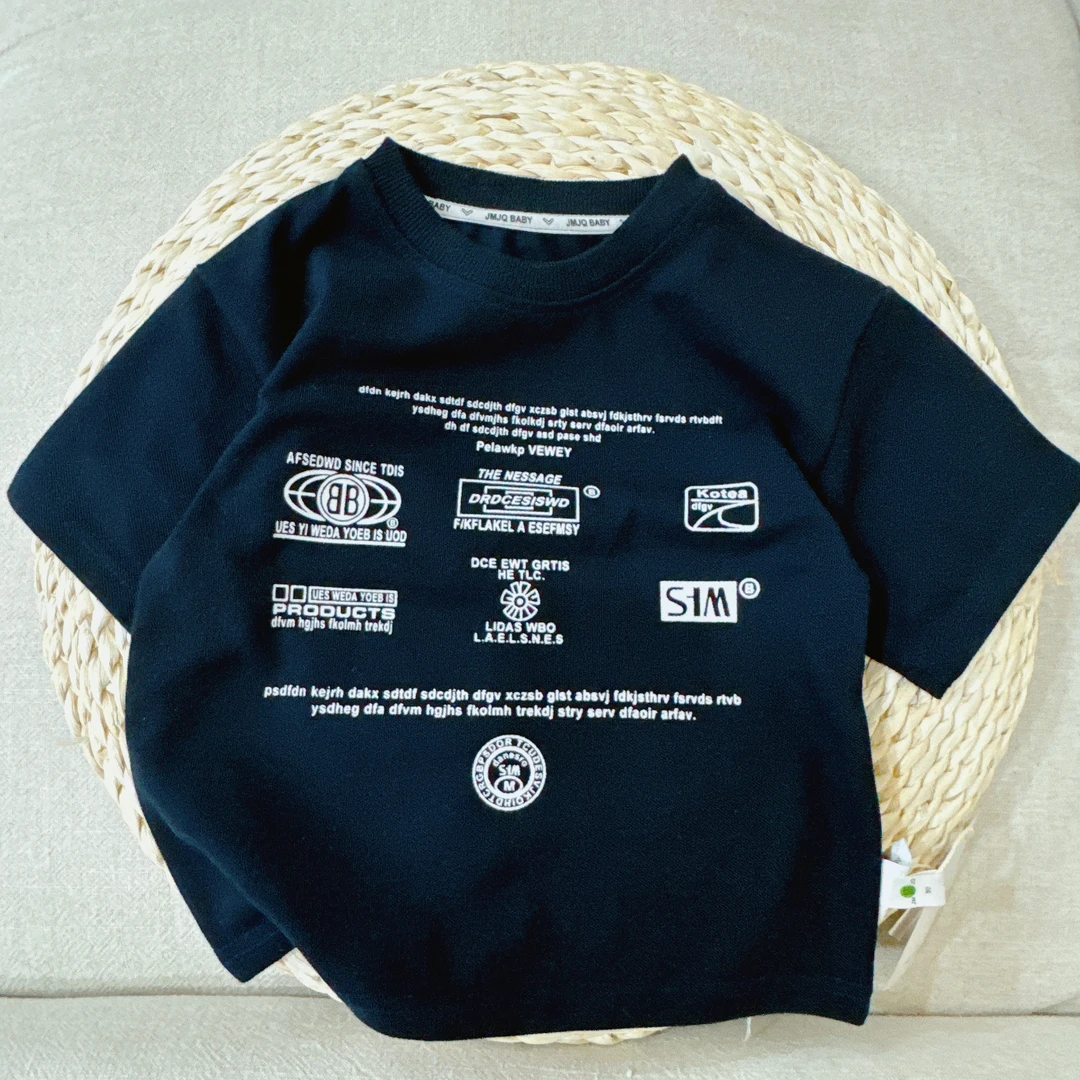 【高克重 20057】夏季儿童韩版单层加厚街潮印花质感套头短袖