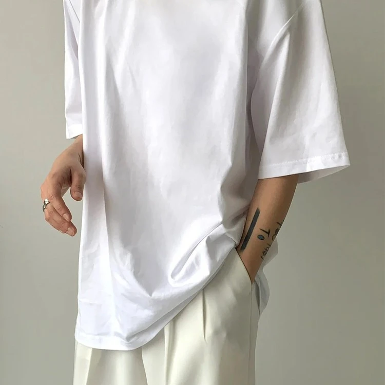 高质量茶光版后包领CVC短袖男女T恤宽松大码落肩款允旨