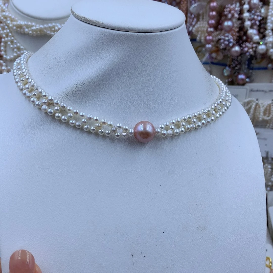 项链银S925镶嵌淡水珍珠婉*