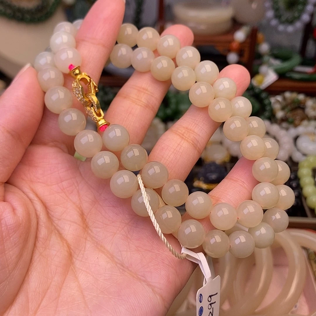 和田玉福利熟藕粉货头项链8m未镶嵌