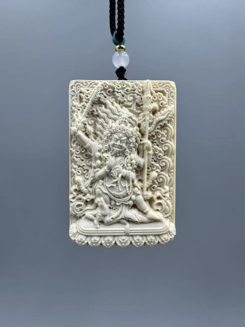 M50599天然猛犸 大黑天 三面财神 方牌 吊坠