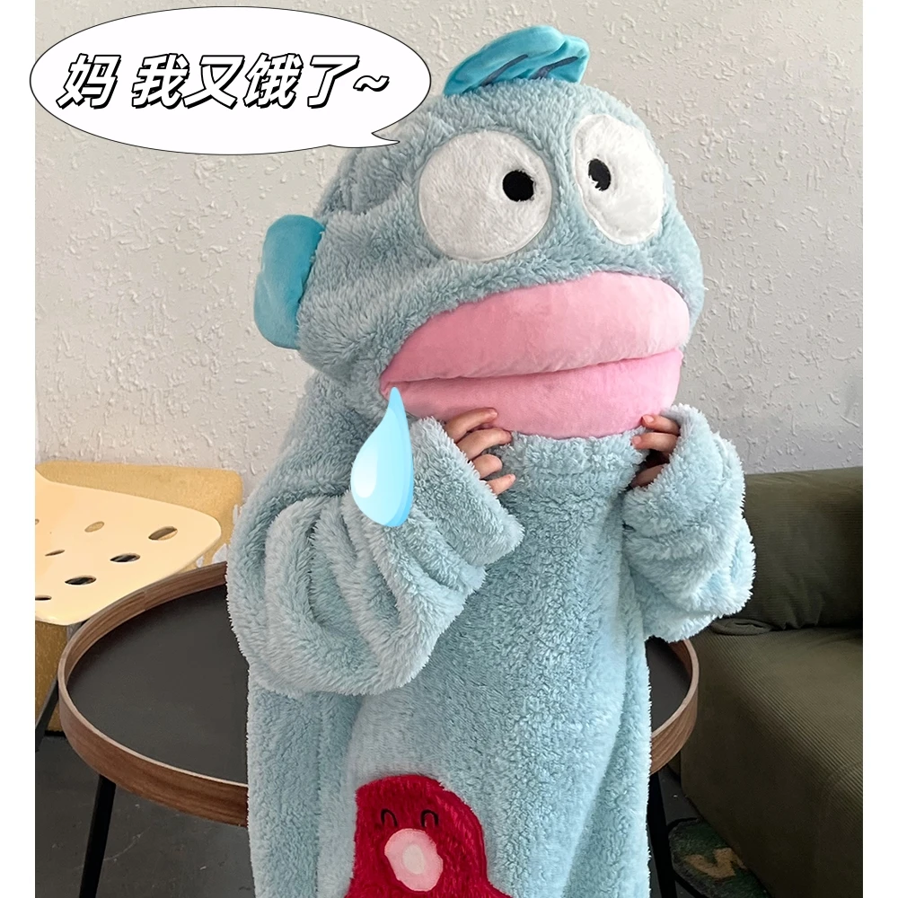 丑鱼睡衣连体防踢儿童秋冬加厚珊瑚绒男童法兰绒女童睡袍浴家居服