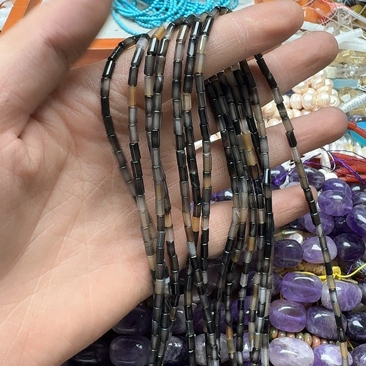 玛瑙/玉髓合金珠宝半成品一条3x6mm玛瑙管珠