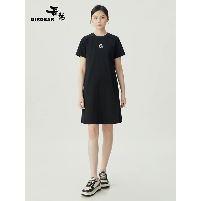 哥弟 简约圆领H版短袖连衣裙1500529长款