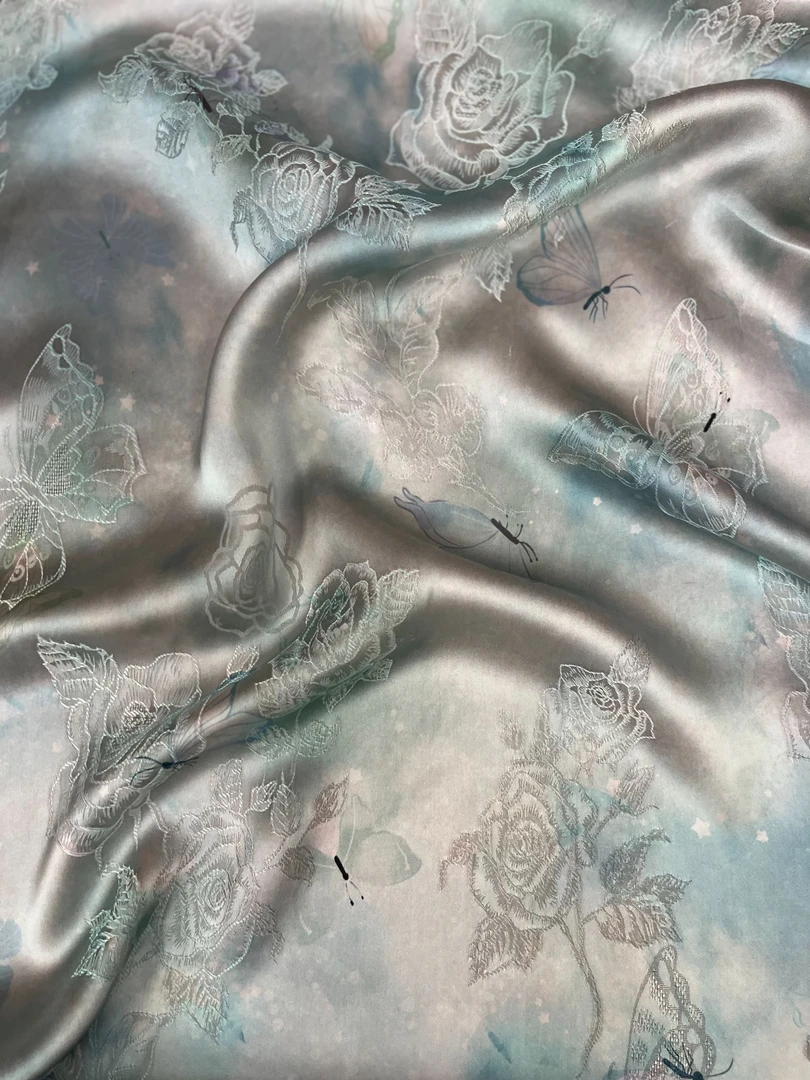 微瑕【星蝶】人丝红云纱面料国风新中式面料