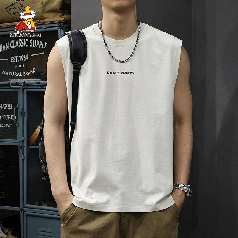 Mexican/稻草人夏季字母印花T恤男2025新款美式宽松休闲运动背心