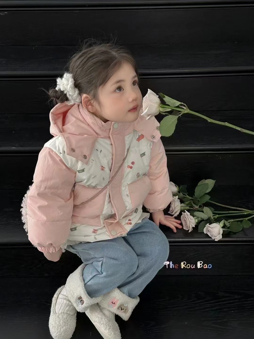 冬季女童羽绒服加厚保暖外套小童洋气连帽设计