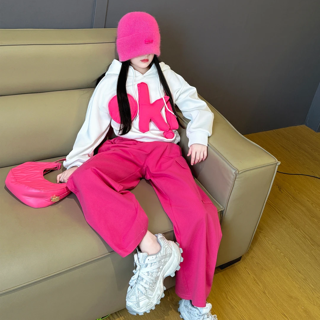 女童2025新款中大童韩版洋气春秋季休闲运动时髦卫衣工装裤套装潮