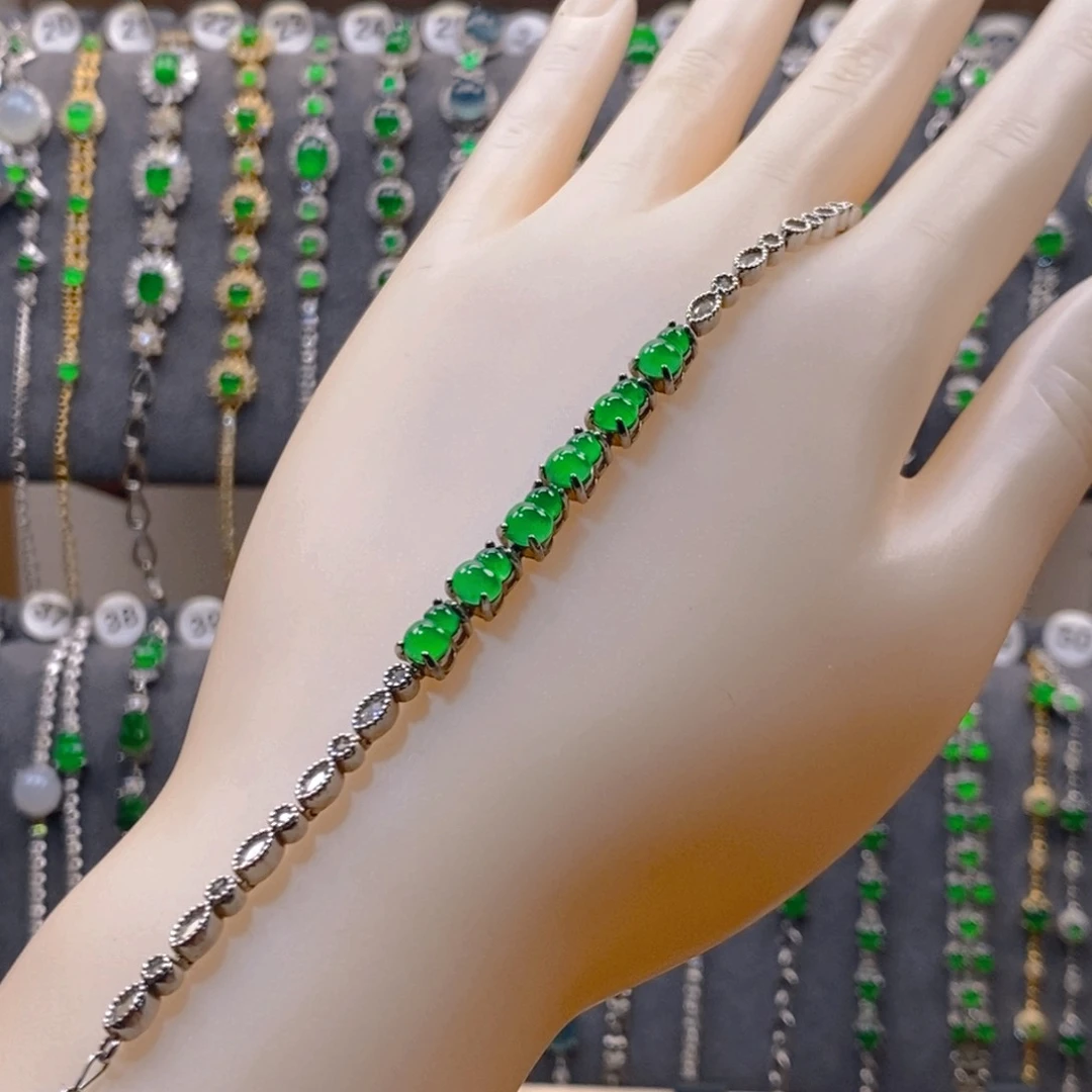 颈饰银S925镀金镶嵌翡翠翡翠手链