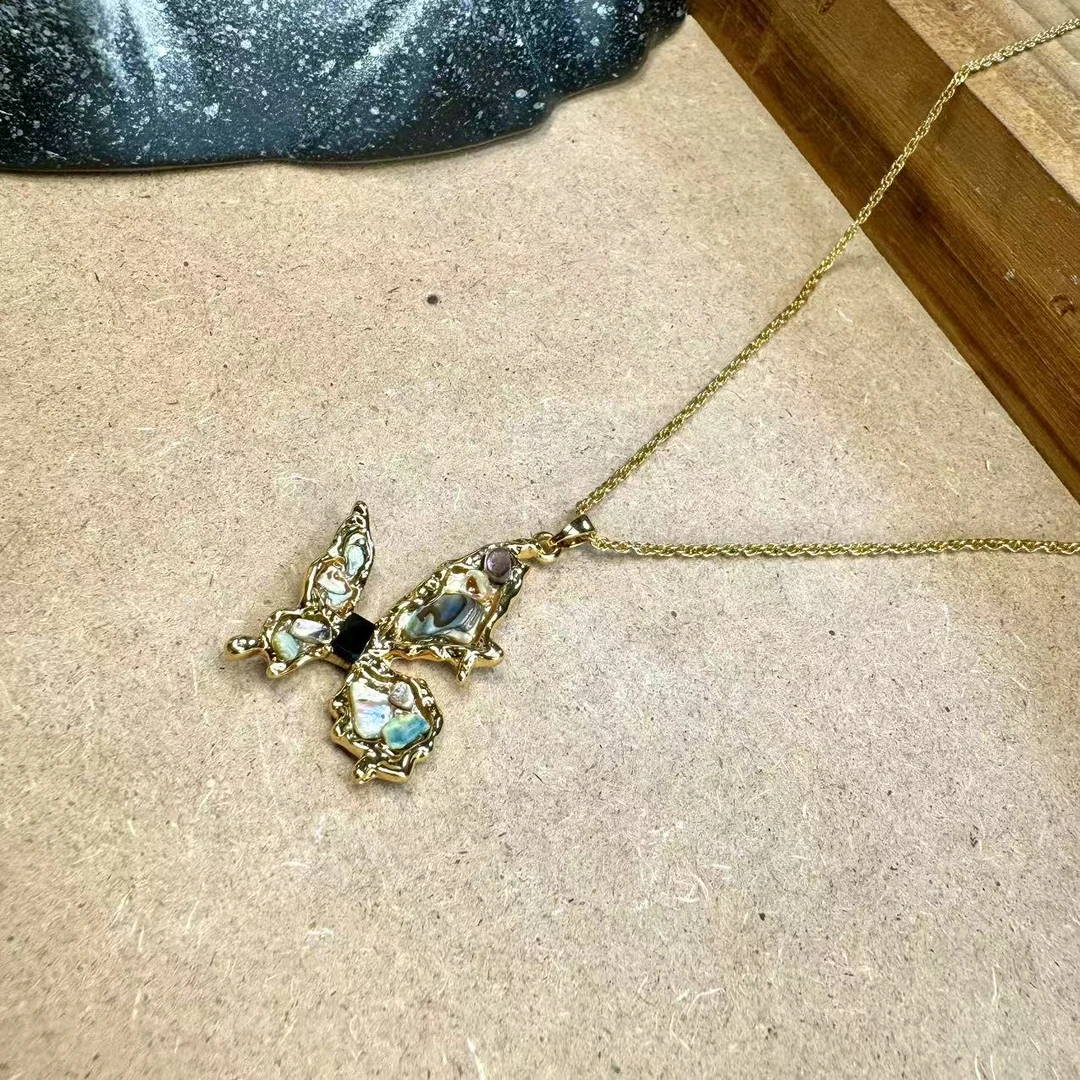 吊坠 中古彩贝蝴蝶吊坠带链接YW366