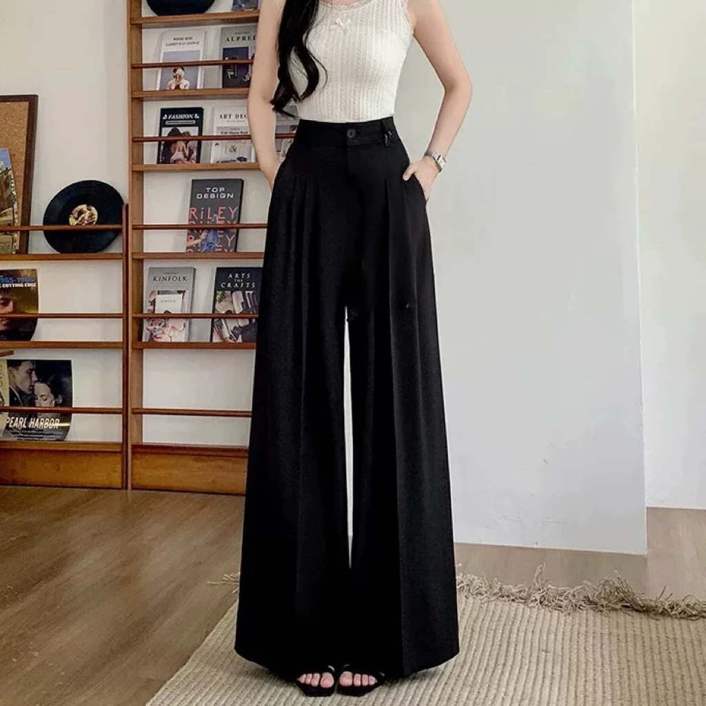 下单送腰带【夏款冰凉丝】2025垂感拖地裤高级显瘦阔腿西装裤女高腰