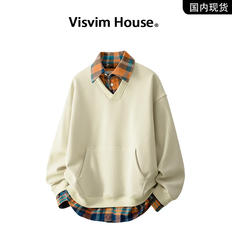 【品牌现货撤柜】VISVIM WINGS秋季新款重磅假两件格子卫衣上衣男