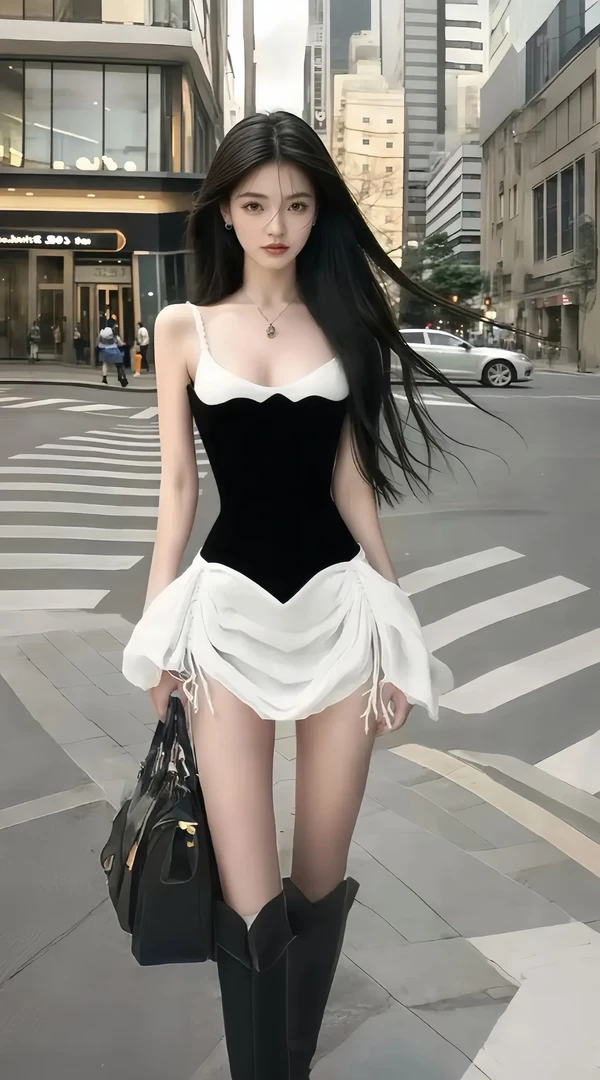 黑白撞色性感辣妹时尚气质小众设计感纯欲温柔显瘦收腰新款连衣裙