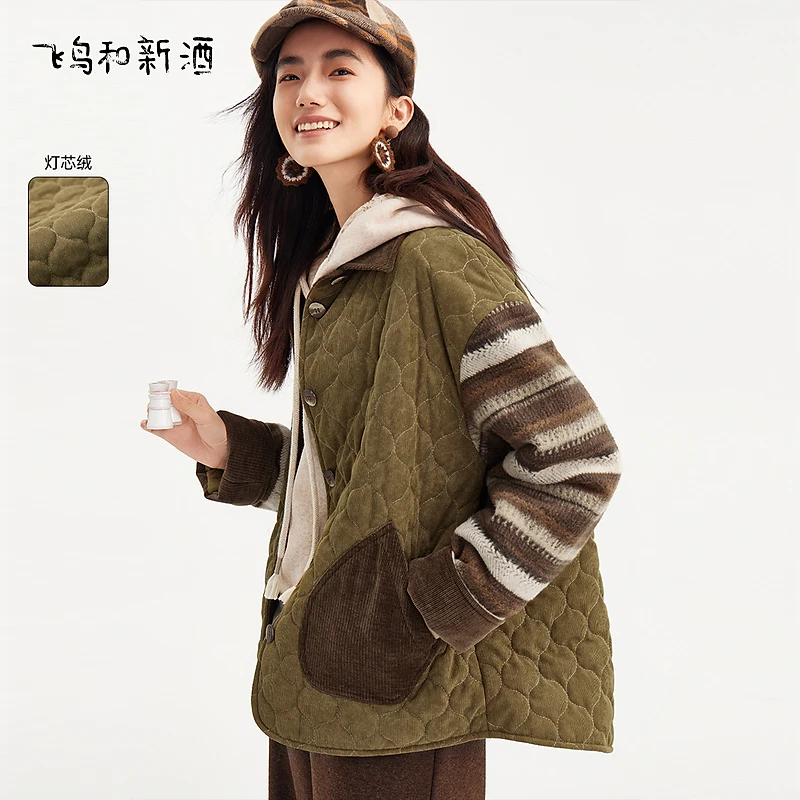 飞鸟和新酒翻领女士棉衣冬季民族风复古短款保暖上衣FD470022009