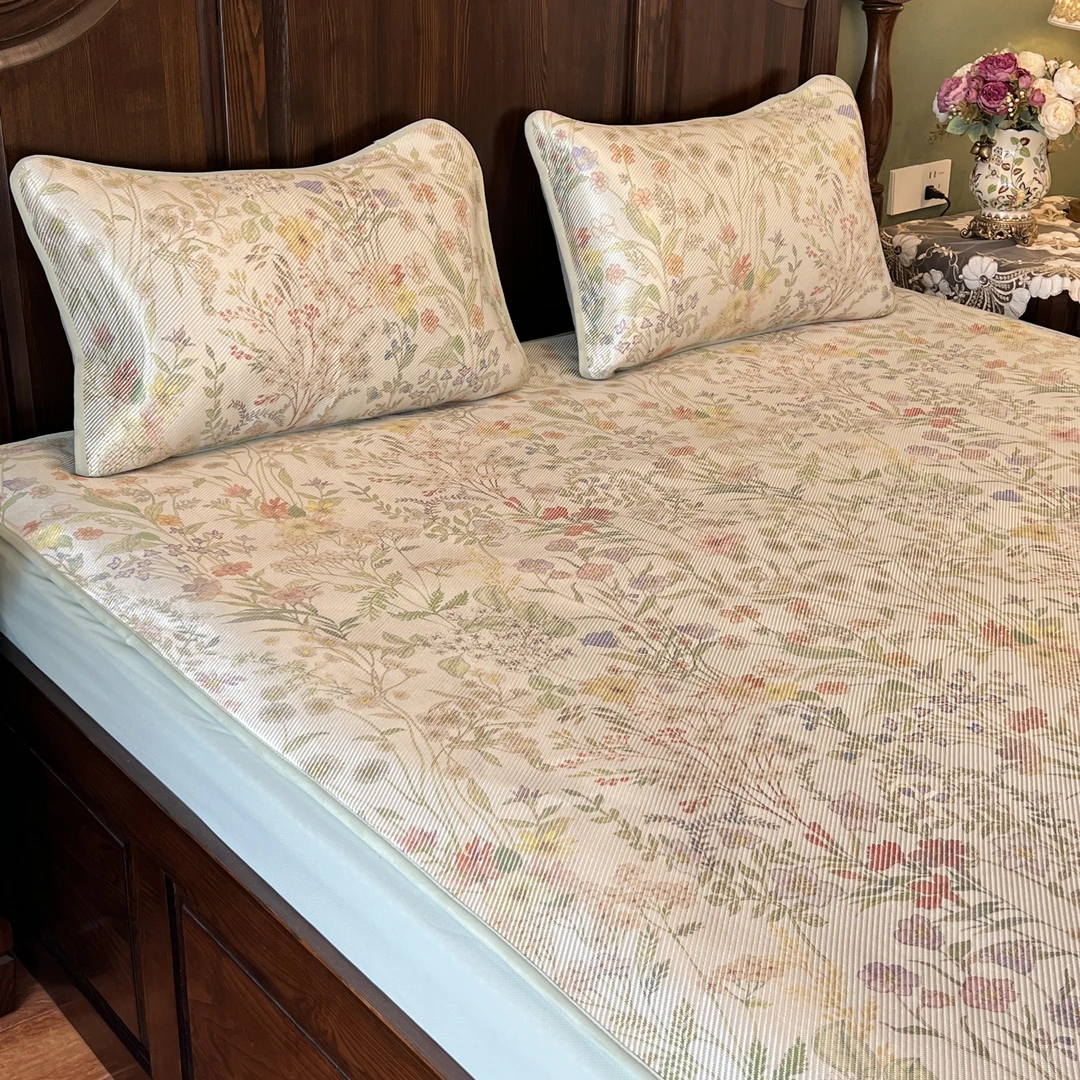 玉兰姐姐【醉花季凉席三件套】法式田园花卉床笠款凉席三件套