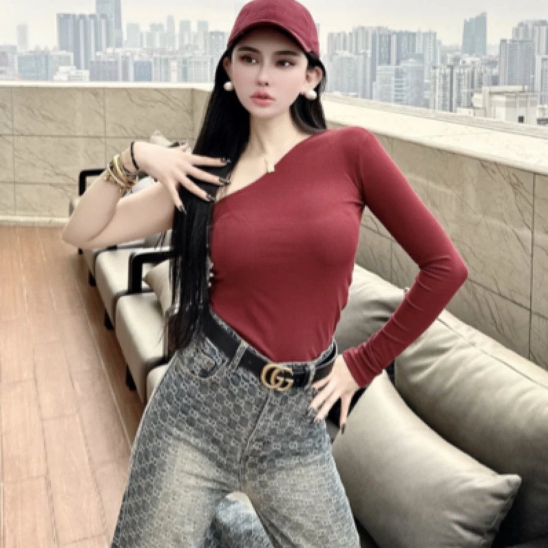 酒红小名媛 原创设计修身小衫+老花裤