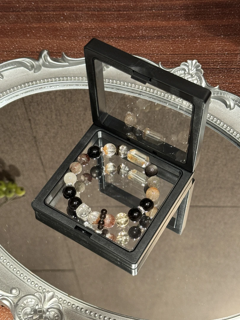 黑金幽灵聚宝盆与虎眼石设计多样水晶手串-73