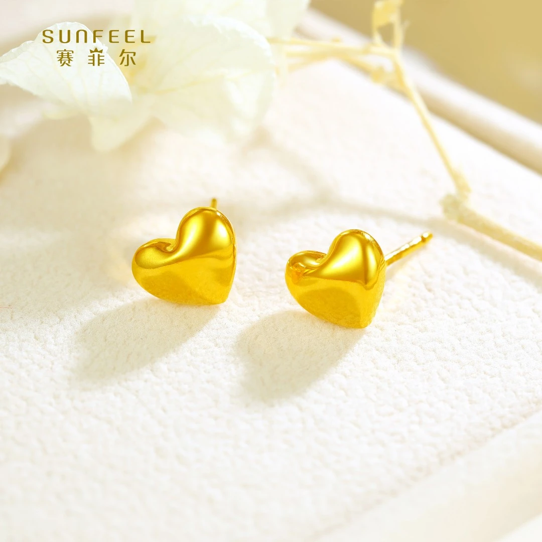 SUNFEEL/赛菲尔【五店】足金5D时尚光面小桃心耳钉5DE00384