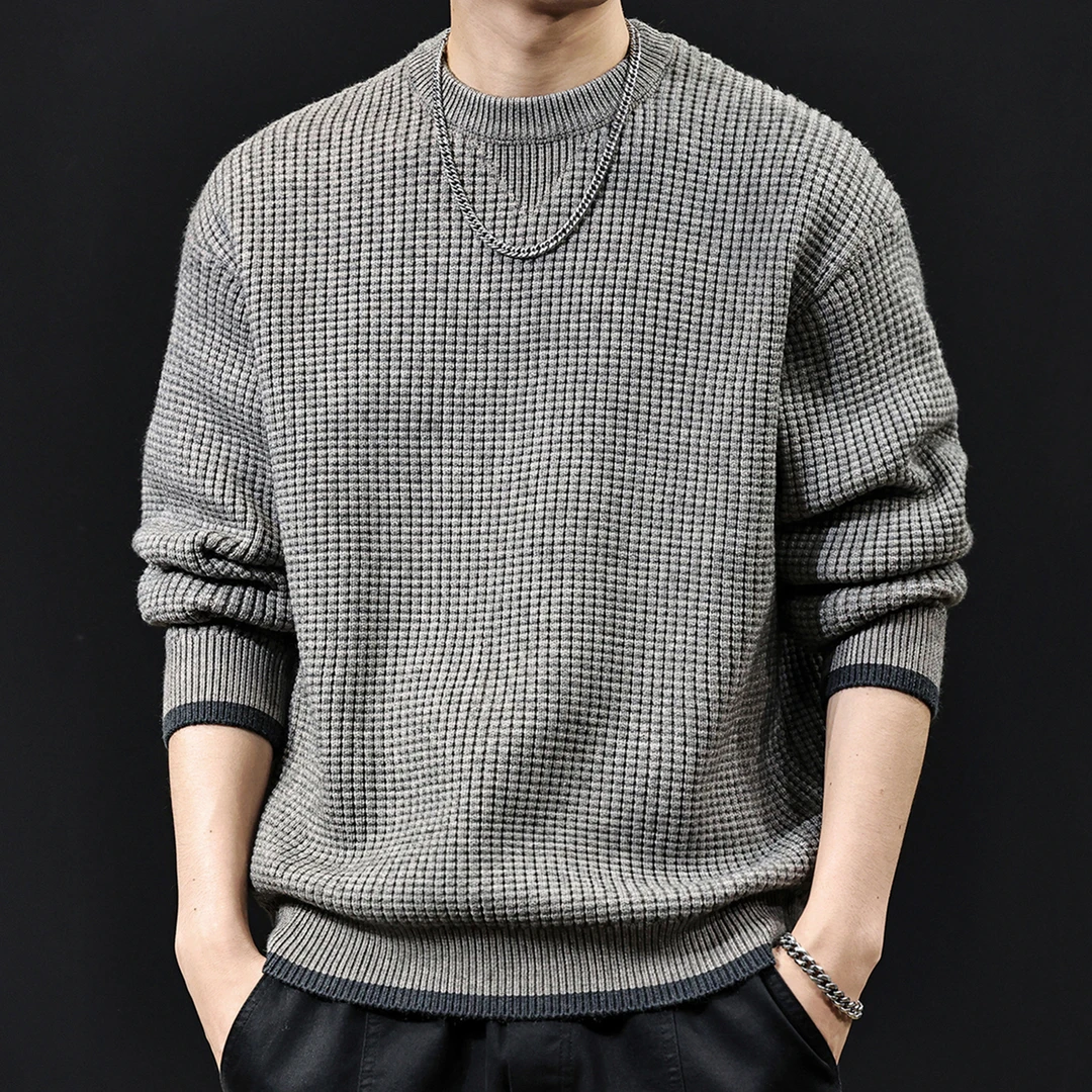 MR.MUDI/穆迪先生美式菠萝纹秋冬新款毛衣男厚款复古针织衫假两件