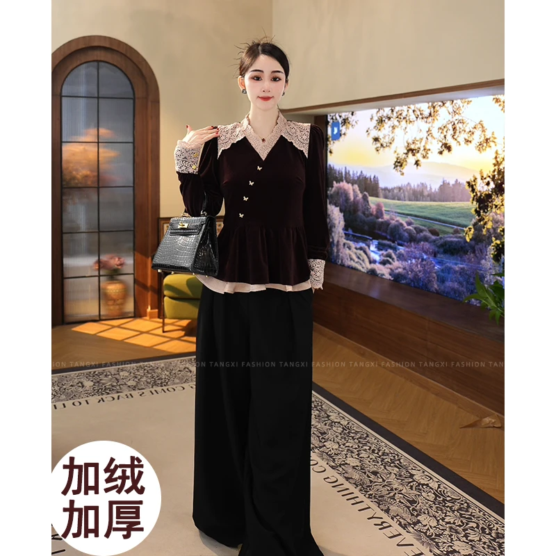 现货2025秋冬款【H-D270】加绒加厚设计感小众紫色长袖衬衫上衣女