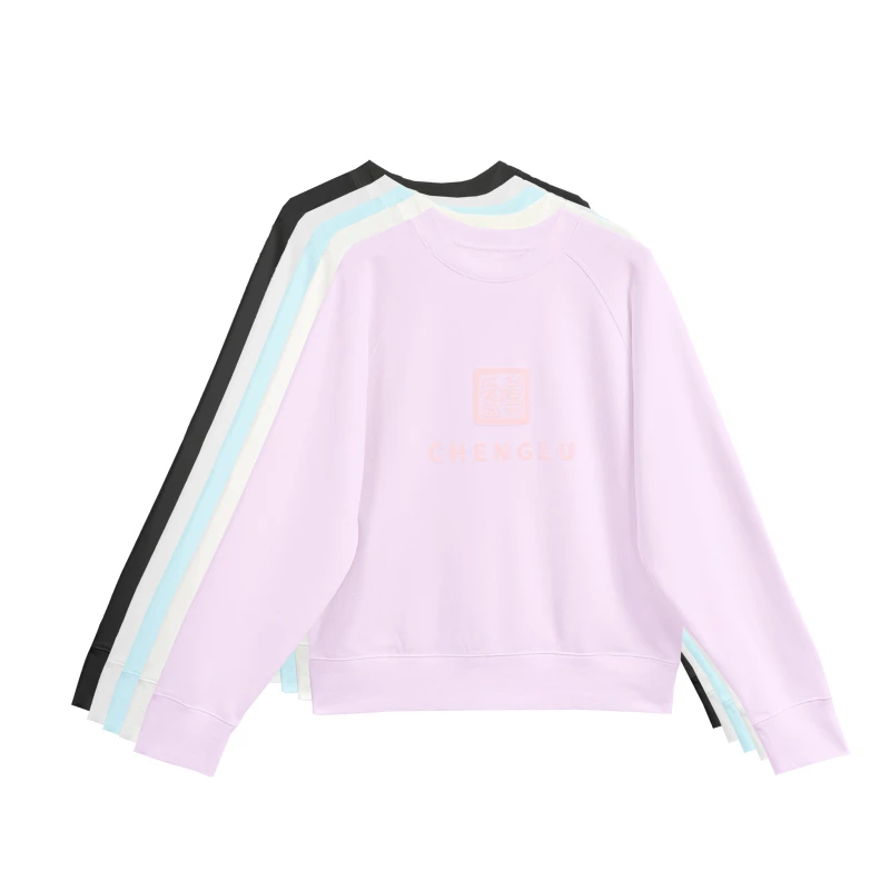 【橙庐】519800原创糖果色植绒logo毛圈插肩袖纯棉卫衣 春款女士