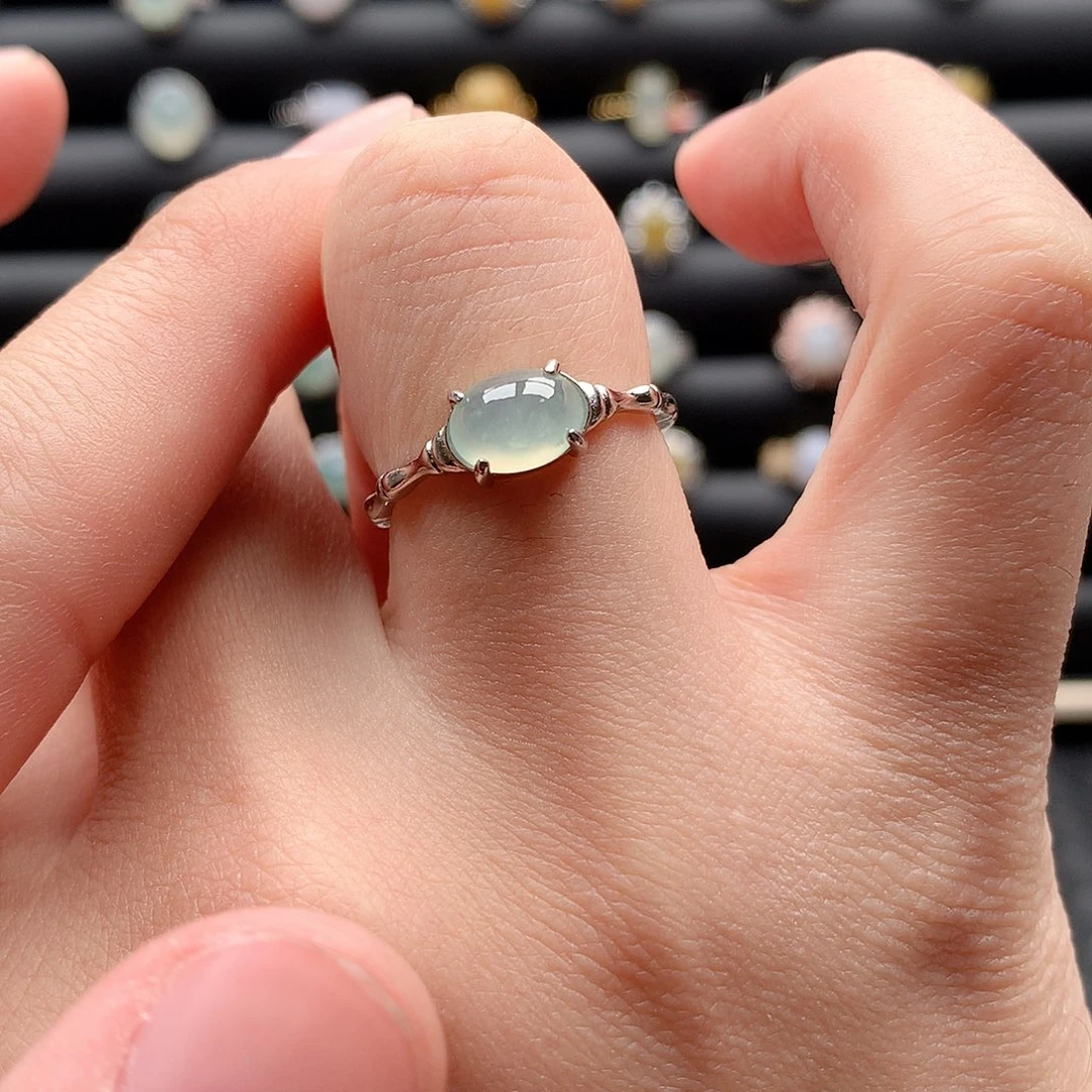 翡翠戒指银S925镶嵌0242