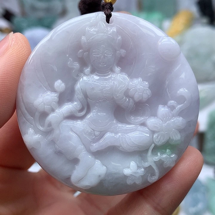 翡翠未镶嵌颈饰山水观音两面工艺福利