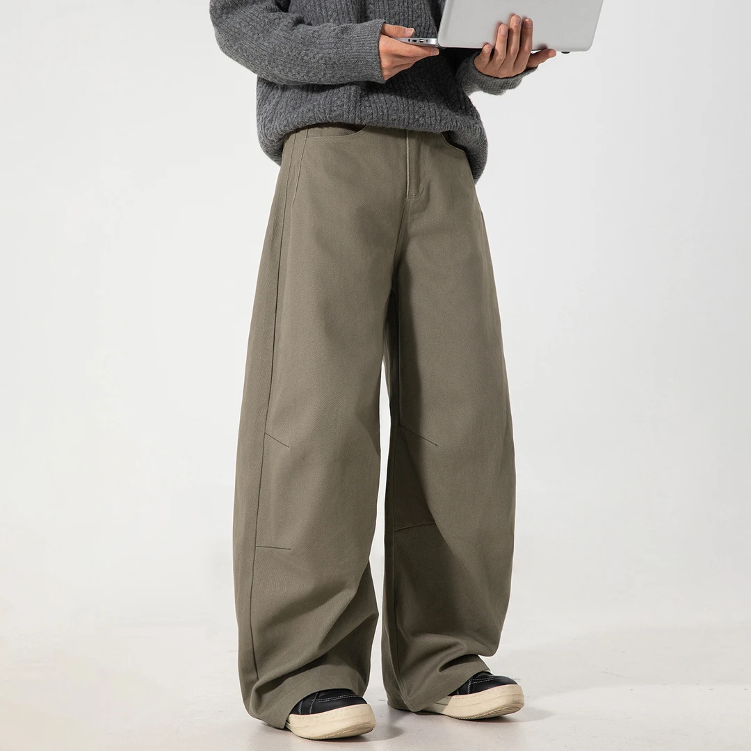 美式复古打褶廓形弯刀裤男秋季款直筒工装休闲裤质感宽松潮牌长裤