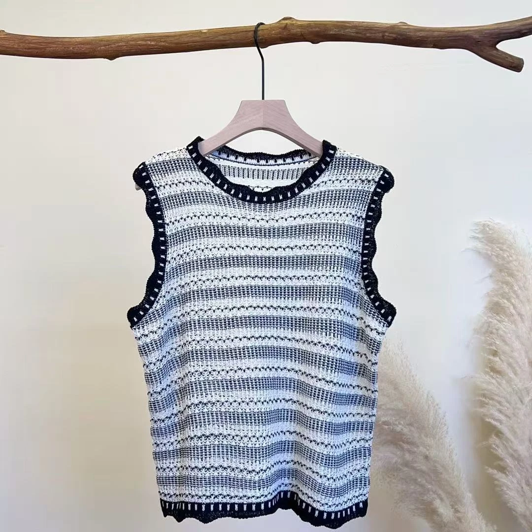 鑫燃KIKI 条纹百搭撞色镂空针织衫 88603 BSG