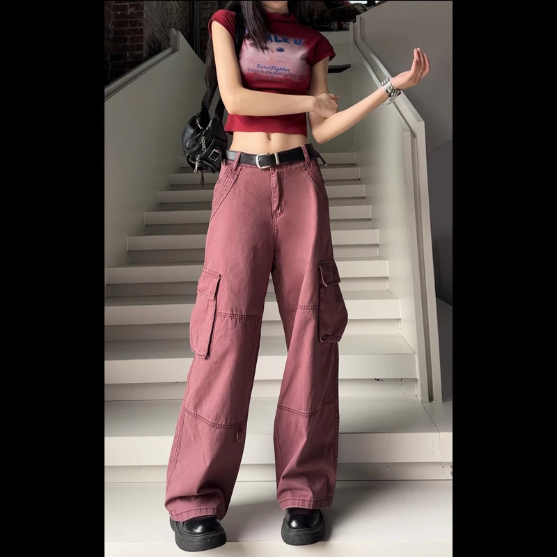 【清仓】19910直筒宽松工装裤夏季新款纯色重工百搭休闲遮肉牛仔裤